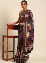 Cotton Chocolate Brown Traditional Wear Printed Saree